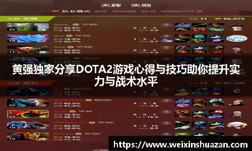 黄强独家分享DOTA2游戏心得与技巧助你提升实力与战术水平