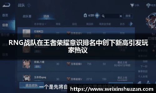 RNG战队在王者荣耀意识排名中创下新高引发玩家热议